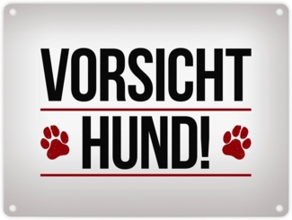 speecheese Metallschild Vorsicht Hund! Metallschild mit Pfoten Motiv in rot Warnung Hinweis