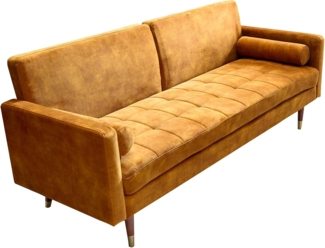 riess-ambiente Schlafsofa COUTURE 200cm senfgelb / braun-gold · 3-Sitzer mit Microvelours-Bezug, Einzelartikel 1 Teile, Wohnzimmer · inkl. Kissen · Bettfunktion · verstellbare Rückenlehne