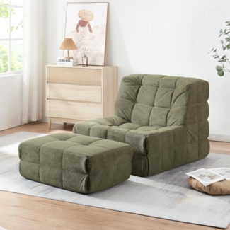 Bodensessel mit Fußhocker Koskyvn Textil Grün [en. casa]