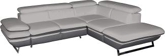 Mivano Ecksofa Prestige / Couch in L-Form mit Ottomane / Kopfteile und Armteil verstellbar / 265 x 74 x 223 / Zweifarbiges Kunstleder, hellgrau/dunkelgrau