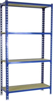 Simonrack Schwerlastregal, Lagerregal, 150 x 90 x 30 cm, Metallregal, Kellerregal, Biegestelle 150 kg, 4 Holzfachböden, Blau/Holz - Maderclick