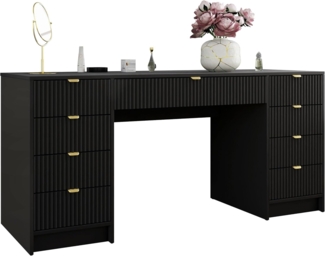 'Tireno Bis' Schreibtisch mit 9 Schubladen, Farbe: Schwarz Molet, 154 x 76 x 55 cm