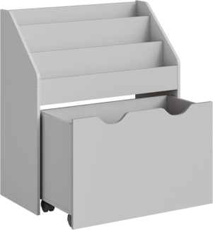 Songmics Bücherregal für Kinder, mit 3 Regalebenen und Aufbewahrungsbox auf Rollen, MDF Taubengrau 29,5 x 62,5 x 70 cm