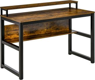 HOMCOM Schreibtisch Computertisch mit Ablage PC Tisch Bürotisch Industriestil Metall Rustikales Braun 120 x 60 x 85 cm