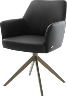 Drehstuhl Xana-Flex mit Armlehnen Echt-Leder Schwarz Kreuzgestell breit Effektfinish Titan 360° drehbar Wippfunktion Taschenfederkern