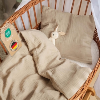 Laleni Baby Bettwäsche 80x80 cm aus Baumwolle - Musselin Bettwäsche Baby 80x80 + Musselin Kissenbezug 35x40 cm - Oeko-TEX zertifizierte Bettwäsche Sommer - Kinderwagen Bettwäsche Taupe 80x80