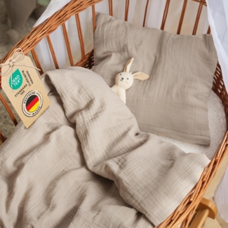 Laleni Baby Bettwäsche 80x80 cm aus Baumwolle - Musselin Bettwäsche Baby 80x80 + Musselin Kissenbezug 35x40 cm - Oeko-TEX zertifizierte Bettwäsche Sommer - Kinderwagen Bettwäsche Taupe 80x80