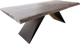 Esstisch Edge 220x100 XL Akazie Platin V-Gestell Flachstahl Schwarz Live-Edge