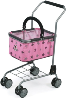 Bayer Chic 2000 761 83 Einkaufswagen für Kinder, Supermarktwagen Kaufladen-Zubehör, Sternchen grau
