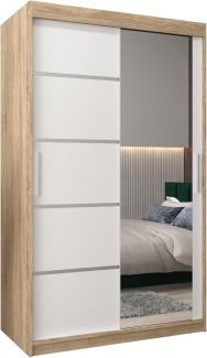 KRYSPOL Schwebetürenschrank Verona 2-120 cm mit Spiegel Kleiderschrank mit Kleiderstange und Einlegeboden Schlafzimmer-Wohnzimmerschrank Schiebetüren Modern Design (Sonoma + Weiß)