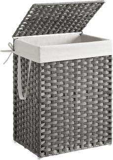 Songmics Wäschekorb handgeflochten, Rattan Grau, 90L 46 x 33 x 60 cm