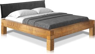 Möbel-Eins CURBY Balkenbett mit Polster-Kopfteil, 4-Fuß, Material Massivholz Vintage 140x200 cm Stoff Anthrazit
