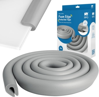 SIPO Schaumstoff-Kantenschutzband – 2 m Rolle für Glasmöbel, selbstklebend – Weicher Stoßschutz für Glasplatten, Regale und Schrankkanten