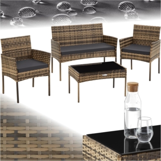 tectake Sitzgruppe Rattan Gartenset, (Set, 4-tlg), Wasserabweisende, abnehmbare und waschbare Polyesterbezüge