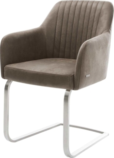 Armlehnstuhl Greg-Flex Freischwinger flach Edelstahl Vintage Taupe
