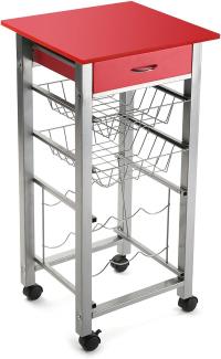 Versa Leicester Küchenwagen mit Rädern, Schubladen und Flaschenregal, Gemüsehändler, Küchenablage, Maßnahmen (H x L x B) 82 x 40 x 40 cm, Holz und Metall, Farbe: Rot