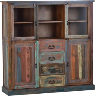 MiaMöbel Highboard Cancun Massivholz Pinie Shabby Chic Mexiko Möbel Mexikanisch