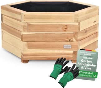 holz4home® Pflanzkübel 6-eckig aus Tannenholz I Outdoor Blumenkübel für Garten Balkon, inkl. Gartenhandschuhe & Vlies