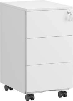 SONGMICS Schubladenschrank, Rollcontainer, mobiler Aktenschrank, Metallschrank, Druckertisch, abschließbar, 3 Schubladen, vormontiert, Büro, Homeoffice, 40 x 30 x 54 cm, mattweiß OFC079W01