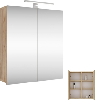 Planetmöbel Badezimmerspiegelschrank Spiegelschrank Merkur (Spiegelschrank Gäste WC 60 x 67 x 16 cm, Badschrank hängend mit Spiegel & LED-Leuchte chrom) 60 cm breit, 2 Türen, 6 Fächer