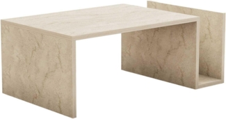Hanah Home Elegant Coffee Table, Travertine Color, 86.8 x 32.4 x 50 cm | 100% Melamine Coated Particle Board, 18 mm Thick | Wall-Mountable, Stylish Marble Design