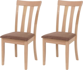 2er-Set Esszimmerstuhl HWC-G46, Küchenstuhl Stuhl, Stoff/Textil Massiv-Holz ~ naturfarbenes Gestell, braun
