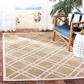 SAFAVIEH Geometrisch Teppich für Wohnzimmer, Esszimmer, Schlafzimmer - Courtyard Collection, Kurzer Flor, Braun und Knochen, 79 X 152 cm