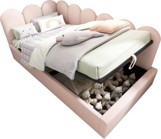 Odikalo Stauraumbett Kinderbett Polsterbett Tagesbett Schlafsofa Samt 90x190/200 Beige/Rosa