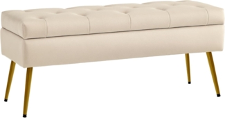 HOMCOM Sitzbank mit Stauraum, Deckel, Samtoptik (Truhenbank, 1-St, Polsterbank), für Flur Schlafzimmer Wohnzimmer, Metallrahmen 102 x 35 x 43 cm Beige