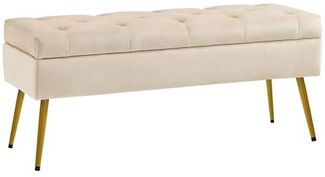 HOMCOM Sitzbank mit Stauraum, Deckel, Samtoptik (Truhenbank, 1-St, Polsterbank), für Flur Schlafzimmer Wohnzimmer, Metallrahmen 102 x 35 x 43 cm Beige