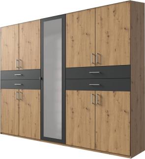 Kleiderschrank Taiga Drehtürenschrank 225x58x210cm Eiche artisan graphit 9-türig