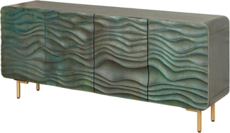 riess-ambiente Sideboard WAVE 160cm türkis / gold (Einzelartikel, 1 St), Wohnzimmer · Massivholz · Metall · Kommode · Retro Design
