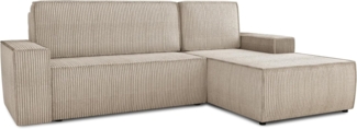 Ecksofa Totti L mit Schlaffunktion und Bettkasten - Cord Stoff - L-Form Couch, Polstersofa, Schlafsofa, Sofagarnitur (Beige (Poso 100) Seite: Rechts)