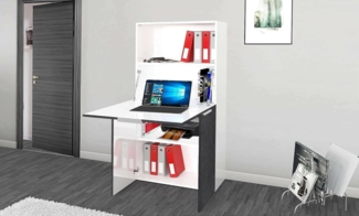 Dmora - Schreibtisch Gianpiero, Mehrzweckmöbel mit Regalen und Arbeitsplatte, Mehrzweck-Bürotisch, platzsparender Mehrpositionsschreibtisch, 100% Made in Italy, cm 70x35h140, Weiß und Schiefer