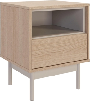 Selsey Nachttisch Lindberg Eiche/Kaschmir 45 cm – Schmaler Nachttisch mit Schublade und Nische, Moderner Stil, Hohe Metallfüße, Pflegeleicht, Funktional fürs Schlafzimmer