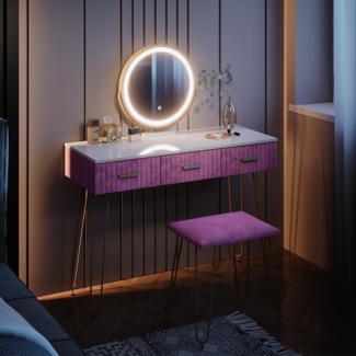 Vicco Schminktisch Rosa 100 cm mit LED Beleuchtung und Hocker, Layla