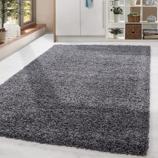 HomebyHome Hochflor Wohnzimmer Teppich 200x290 cm Einfarbig Grau Teppich Langflor Shaggy Modern Teppich für Schlafzimmer, Pflegeleicht Flauschig Weich Rechteckig Großer Teppich