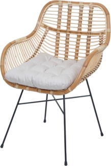 Esszimmerstuhl HWC-P17, Küchenstuhl Korbstuhl Rattansessel Rattanstuhl Stuhl, Kubu Rattan Metall ~ Polster creme