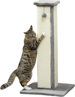 PawHut Kratzbaum Kratzstamm, 81cm Kratzsäule, Sisal-Katzenkratzbaum mit Spielball, Kratzmöbel für Katzen, Indoor, Grau, Creme