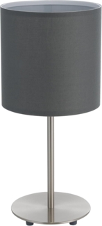 Eglo 31596 Tischlampe PASTERI nickel-matt, Textil grau E27 max. 1X60W H:40cm Ø18 mit Kabelschalter