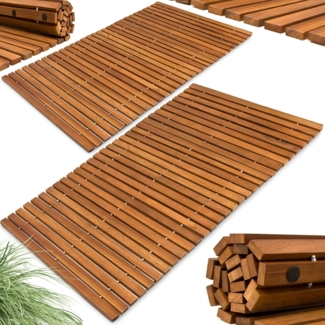 Deuba Badematte, Höhe 2.5 mm, Holz, Badvorleger, 2x Badvorleger 67x50 cm FSC-zertifiziertes Akazienholz Gummistopper