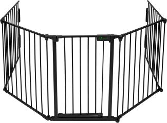 VOUNOT Kaminschutzgitter Metall, 5 Elemente inkl. Sicherheitstür, Konfigurationsgitter Faltbar, Schwarz 300x75 cm (1er Pack)