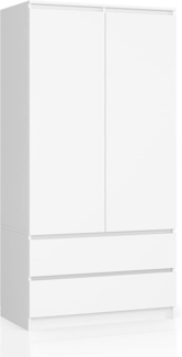 Home Collective Kleiderschrank weiß, Schrank mit 2 Türen und 2 Schubladen 90cm breit