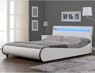 LED Polsterbett Valencia 180x200cm Weiß mit schwarzer Kante [Corium]