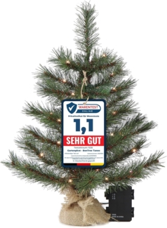 Gartenpirat Künstlicher Weihnachtsbaum mit Drahtlichterkette LED´s warmweiß Kiefer Christbaum, Kiefern ähnlich, Jutesack ummantelter Baumständer, integrierte LED-Drahtlichterkette