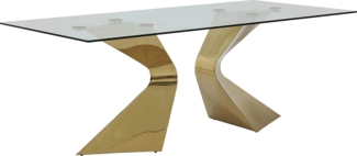 Kare Design Tisch Gloria gold, Glastisch gold, Luxus Glastisch, extravaganter Esstisch, glamouröser Schreibtisch, (H/B/T) 75 x 200 x 100 cm