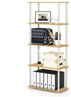 Furinno Turn-N-Tube 5-stufiges Mehrzweck-Regal, Bücherregal, Aufbewahrungsregal, mit Runde Rohre, Buche/Weiß, 59. 9 (Breite) x 145. 8 (Höhe) x 29. 5 (Tiefe) cm