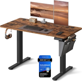 Songmics Höhenverstellbarer Schreibtisch elektrisch, 60x120 x (72-120) cm, Verstellbarer Tisch, Memory-Funktion für 4 Höhen, für Homeoffice, Arbeitszimmer, vintagebraun