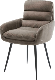 Esszimmerstuhl Abelia-Flex mit Armlehnen Mikrofaser Taupe Vintage 4-Fuß konisch Schwarz