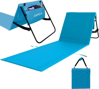24Move Strandtuch, Strandmatte, Klappbare Campingliege, Tragetasche, (für Urlaub oder Garten), faktbar zur Tasche und Gurt, 1er, blau, Strandtuch